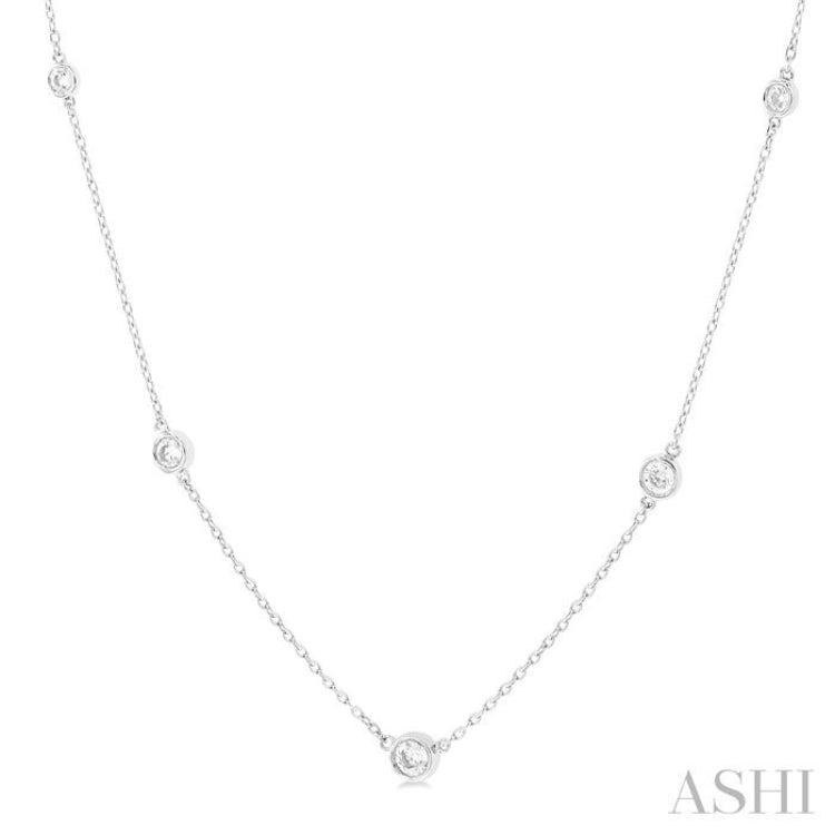 1/2 ctw Bezel Set Round Cut Diamond Station Necklace in 14K White Gold