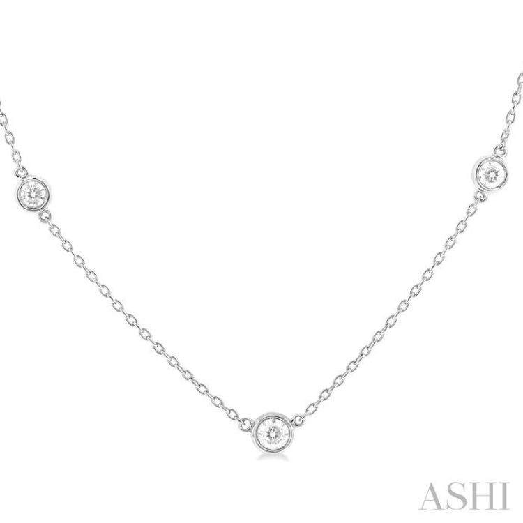 1/2 ctw Bezel Set Round Cut Diamond Station Necklace in 14K White Gold