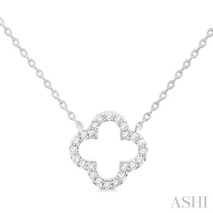 1/8 ctw Petite Clover Round Cut Diamond Fashion Pendant With Chain in 10K White Gold