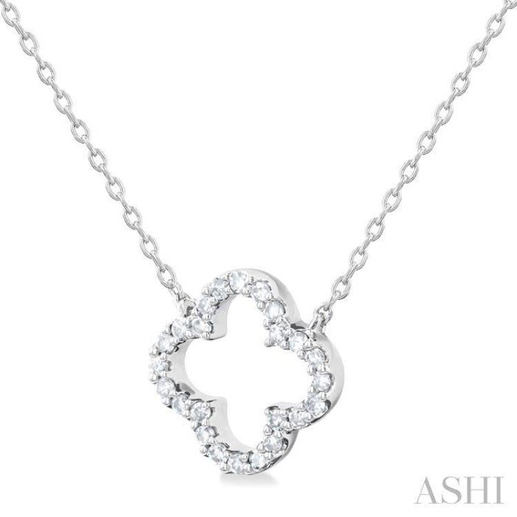 1/8 ctw Petite Clover Round Cut Diamond Fashion Pendant With Chain in 10K White Gold