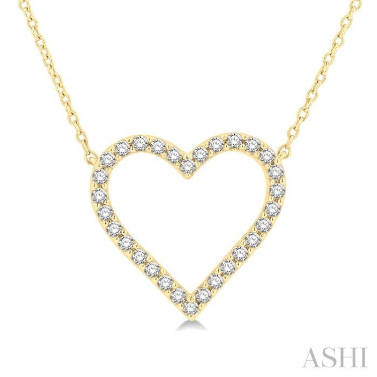 1/2 ctw Heart Pendant Round Cut Diamond Fashion Station Necklace in 10K Yellow Gold