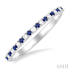 1/10 Ctw Petite 1.35 MM Sapphire and Round Cut Diamond Precious Stack Band in 10K White Gold