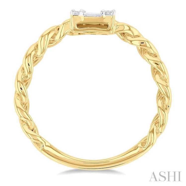 1/4 ctw Fusion Baguette and Round Cut Diamond Curb & Cuban Link Fashion Ring in 14K Yellow Gold