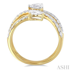 1 ctw East West Pear and Round Cut Diamond Split Open End Fashion Ring in 14K Yellow Gold