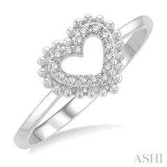 1/10 ctw Petite Heart Round Cut Diamond Stackable Fashion Ring in 10K White Gold