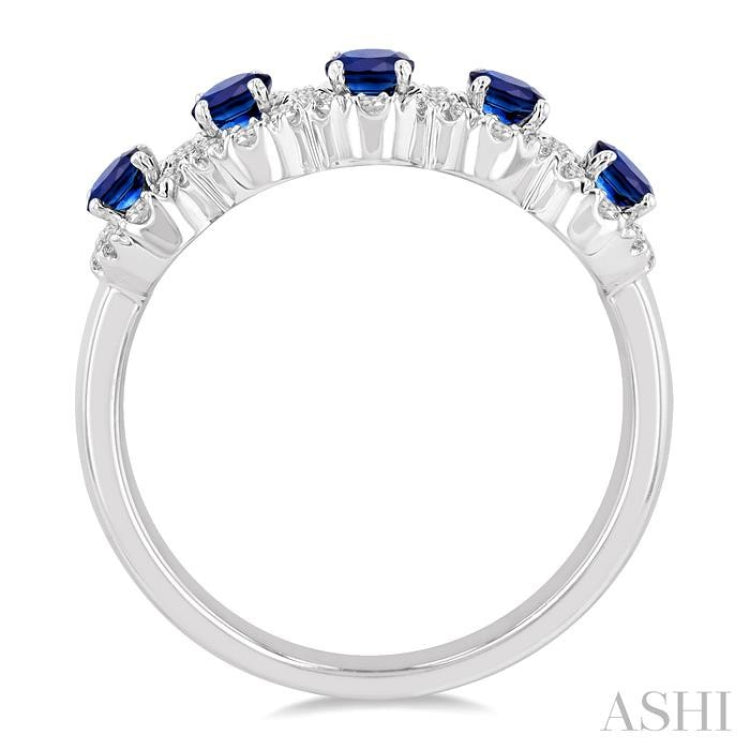 1/3 ctw Oval Cut 4x3 MM Precious Sapphire and Round Cut Diamond Wedding Band in 14K White Gold