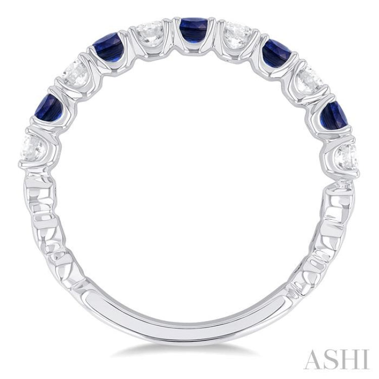 3/8 ctw Round Cut 2.60MM Sapphire and Diamond Precious Wedding Band in 14K White Gold