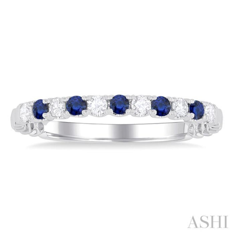 1/6 ctw Round Cut 1.75MM Sapphire and Diamond Precious Wedding Band in 14K White Gold