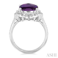 1/20 ctw Cushion Shape 10X10 MM Amethyst and Round Cut Diamond Semi Precious Ring in Sterling Silver