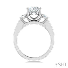 1/2 Ctw Tri-Mount Past, Present and Future Oval Shape Center Round Cut Diamond Semi Mount Engagement Ring in 14K White Gold