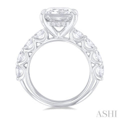 1 1/3 Ctw Princess Shape Oval and Round Cut Diamond Semi Mount Engagement Ring in 14K  White Gold