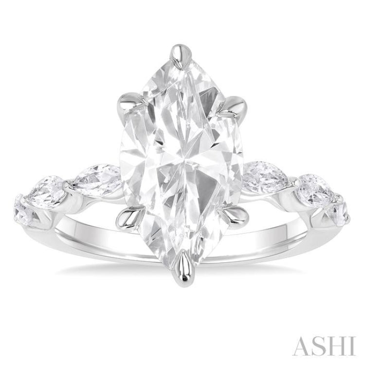 1 1/10 Ctw Marquise Shape Marquise and Round Cut Diamond Semi Mount Engagement Ring in 14K White Gold