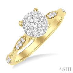 1/2 ctw Round Shape Lovebright Marquise Carved Round Cut Diamond Engagement Ring in 14K Yellow and White Gold