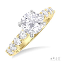 7/8 Ctw Round Shape Round Cut Diamond Semi Mount Engagement Ring in 14K Yellow and White Gold