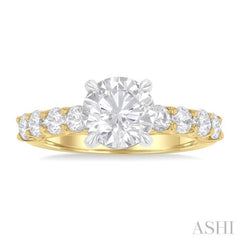 7/8 Ctw Round Shape Round Cut Diamond Semi Mount Engagement Ring in 14K Yellow and White Gold