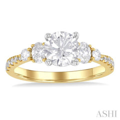 1/2 ctw Oval and Round Cut Diamond Semi-Mount Engagement Ring in 14K Yellow and White Gold