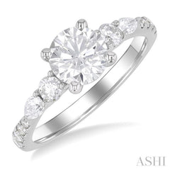 1/2 ctw Pear and Round Cut Diamond Semi-Mount Engagement Ring in 14K White Gold