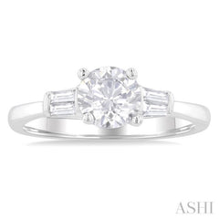 1/5 ctw Baguette Cut Diamond Round Shape Semi-Mount Engagement Ring in 14K White Gold