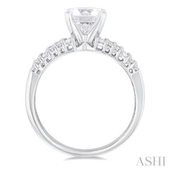 5/8 ctw Baguette and Round Cut Diamond Wide Shank Round Shape Semi-Mount Engagement Ring in 14K White Gold