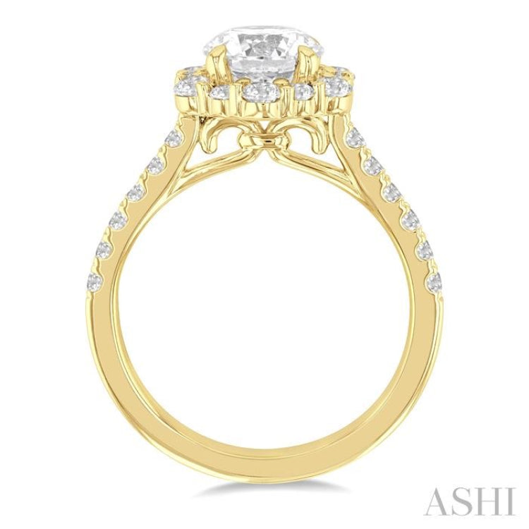 3/4 Ctw Scalloped Hexagon Centerpiece Circular Shape Round Cut Diamond Semi Mount Engagement Ring in 14K Yellow Gold