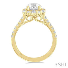 3/4 Ctw Scalloped Hexagon Centerpiece Circular Shape Round Cut Diamond Semi Mount Engagement Ring in 14K Yellow Gold