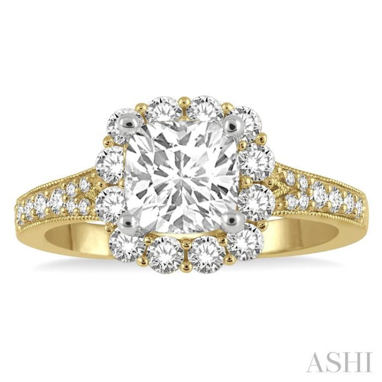 5/8 Ctw Cushion Shape Mount Round Cut Diamond Semi-Mount Engagement Ring in 14K Yellow and White Gold