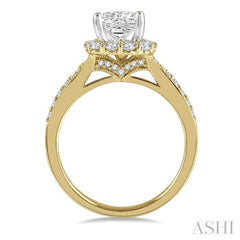 5/8 Ctw Cushion Shape Mount Round Cut Diamond Semi-Mount Engagement Ring in 14K Yellow and White Gold