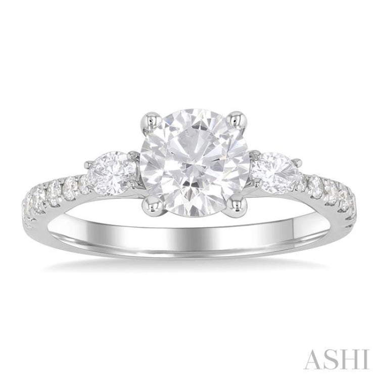 1/2 ctw Oval and Round Cut Diamond Semi-Mount Engagement Ring in 14K White Gold