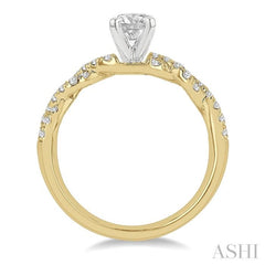 3/8 Ctw Twisted Shank Round Cut Diamond Semi Mount Engagement Ring in 14K Yellow and White Gold