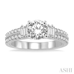 1/2 ctw Twin Row Baguette and Round Cut Diamond Semi Mount Engagement Ring in 14K White Gold