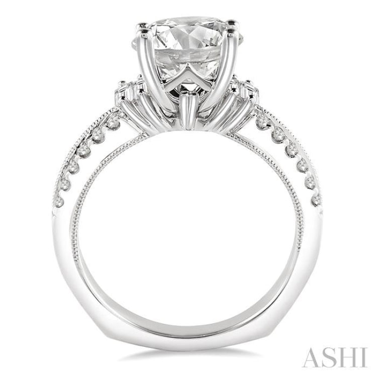 1/2 ctw Twin Row Baguette and Round Cut Diamond Semi Mount Engagement Ring in 14K White Gold