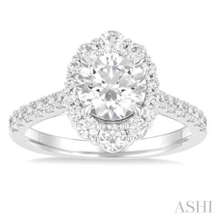 3/4 Ctw Scalloped Oval Centerpiece Circular Shape Round Cut Diamond Semi Mount Engagement Ring in 14K White Gold