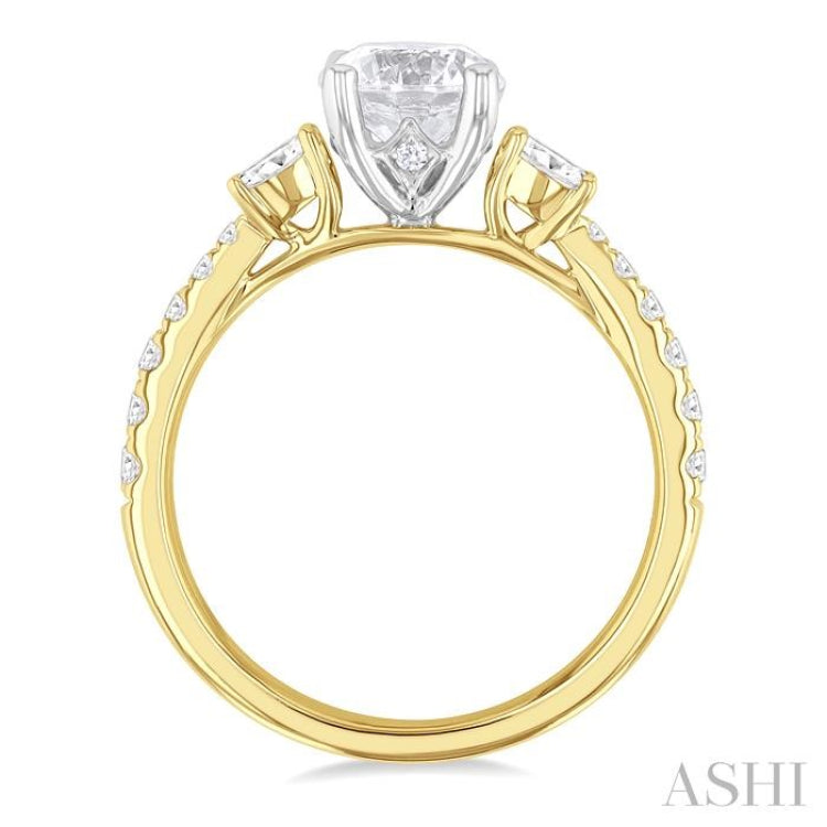 1/2 ctw Oval and Round Cut Diamond Semi-Mount Engagement Ring in 14K Yellow and White Gold