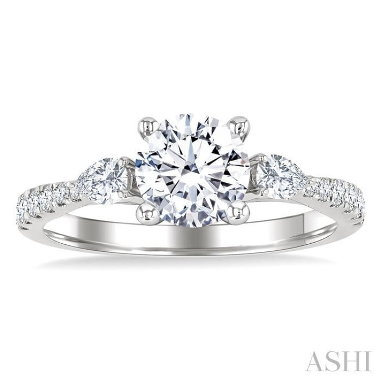 3/8 Ctw Pear and Round Cut Diamond Semi-Mount Engagement Ring in 14K White Gold