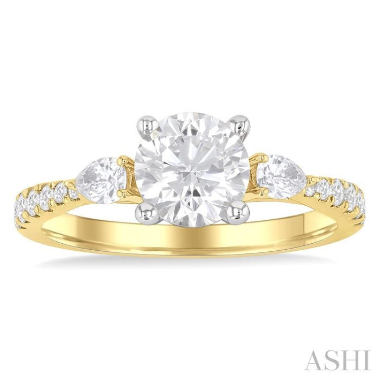 3/8 ctw Pear and Round Cut Diamond Semi-Mount Engagement Ring in 14K Yellow and White Gold