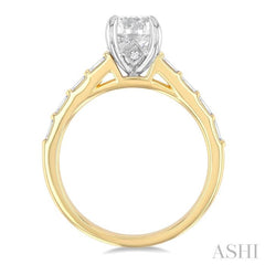 1/4 ctw Baguette and Round Cut Diamond Semi-Mount Engagement Ring in 14K Yellow and White Gold