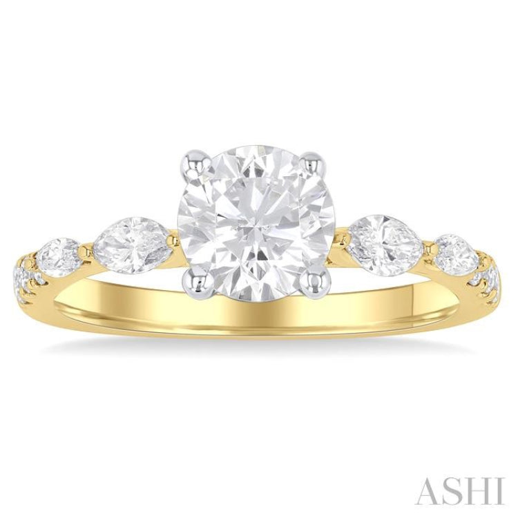 3/8 ctw Marquise and Round Cut Diamond Semi-Mount Engagement Ring in 14K Yellow and White Gold