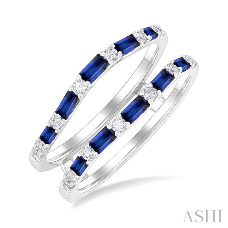 2.10X1.40, 2.90X1.50 & 3.10X1.50MM Baguette Cut Sapphire and 1/5 Ctw Round Cut Diamond Precious Insert Ring in 14K White Gold