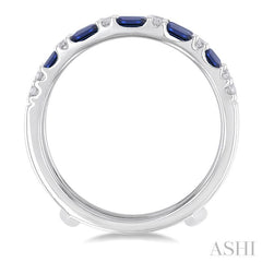 2.10X1.40, 2.90X1.50 & 3.10X1.50MM Baguette Cut Sapphire and 1/5 Ctw Round Cut Diamond Precious Insert Ring in 14K White Gold