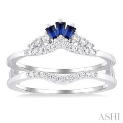 2.55X1.8MM Baguette Cut Sapphire and 1/4 ctw Round Cut Diamond Crown Precious Insert Ring in 14K White Gold