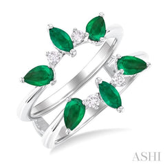 5X2.5MM Marquise and 5X3MM Pear Emerald and 1/8 ctw Round Cut Diamond Insert Precious Ring in 14K White Gold