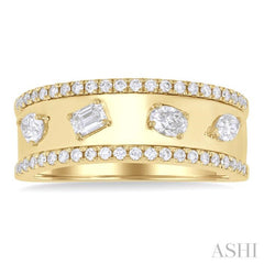 5/8 ctw 4-Stone Mixed Shape Diamond Wide Fashion Band in 14K Yellow Gold