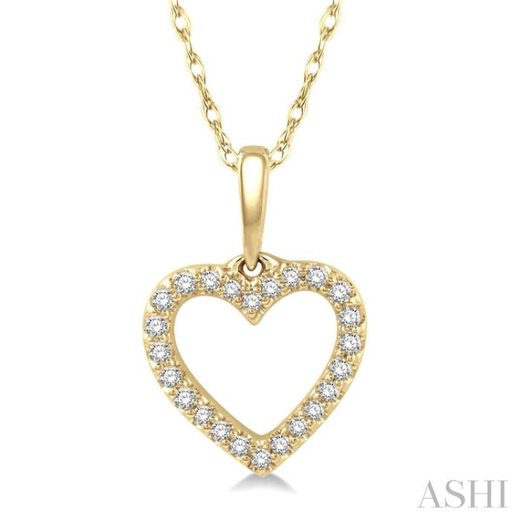 1/10 Ctw Hollow Cut Heart Charm Round Cut Diamond Pendant in 10K Yellow Gold with Chain