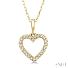 1/10 Ctw Hollow Cut Heart Charm Round Cut Diamond Pendant in 10K Yellow Gold with Chain