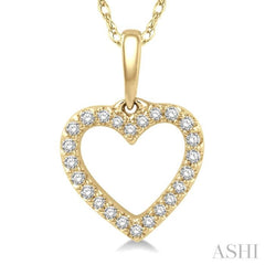 1/10 Ctw Hollow Cut Heart Charm Round Cut Diamond Pendant in 10K Yellow Gold with Chain