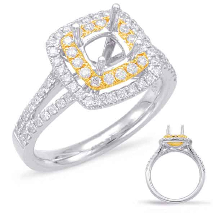 Yellow & White Gold Halo Engagement Ring