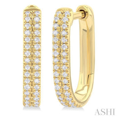 1/5 Ctw Twin Row Round Cut Diamond Fashion Hoop Earring in 10K Yellow Gold