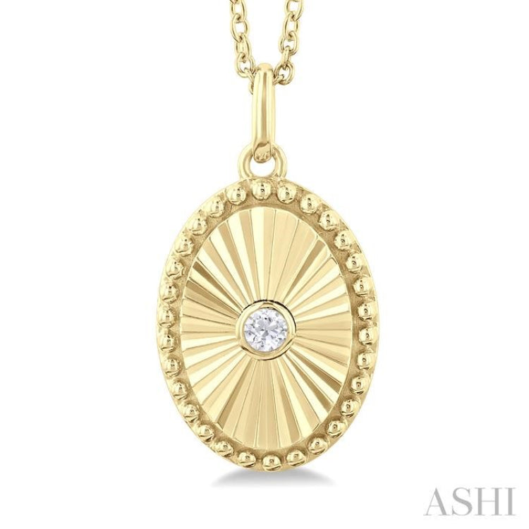 1/20 ctw Oval fluted medallion Round Cut Diamond Pendant With Chain in 10K Yellow Gold