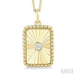 1/20 ctw Rectangle fluted medallion Round Cut Diamond Pendant With Chain in 10K Yellow Gold