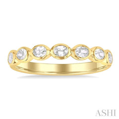 3/4 ctw East-West Set Oval Cut Bezel Diamond Stackable Fashion Band in 14K Yellow Gold